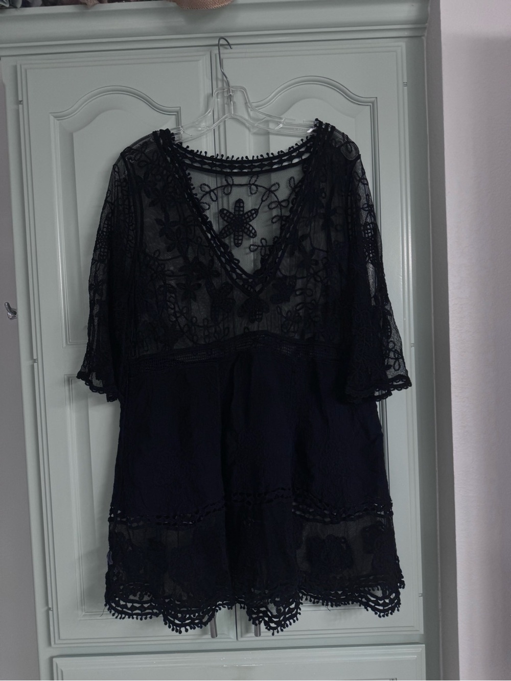 Black Lace V-Neck Crochet Swim Cover Up